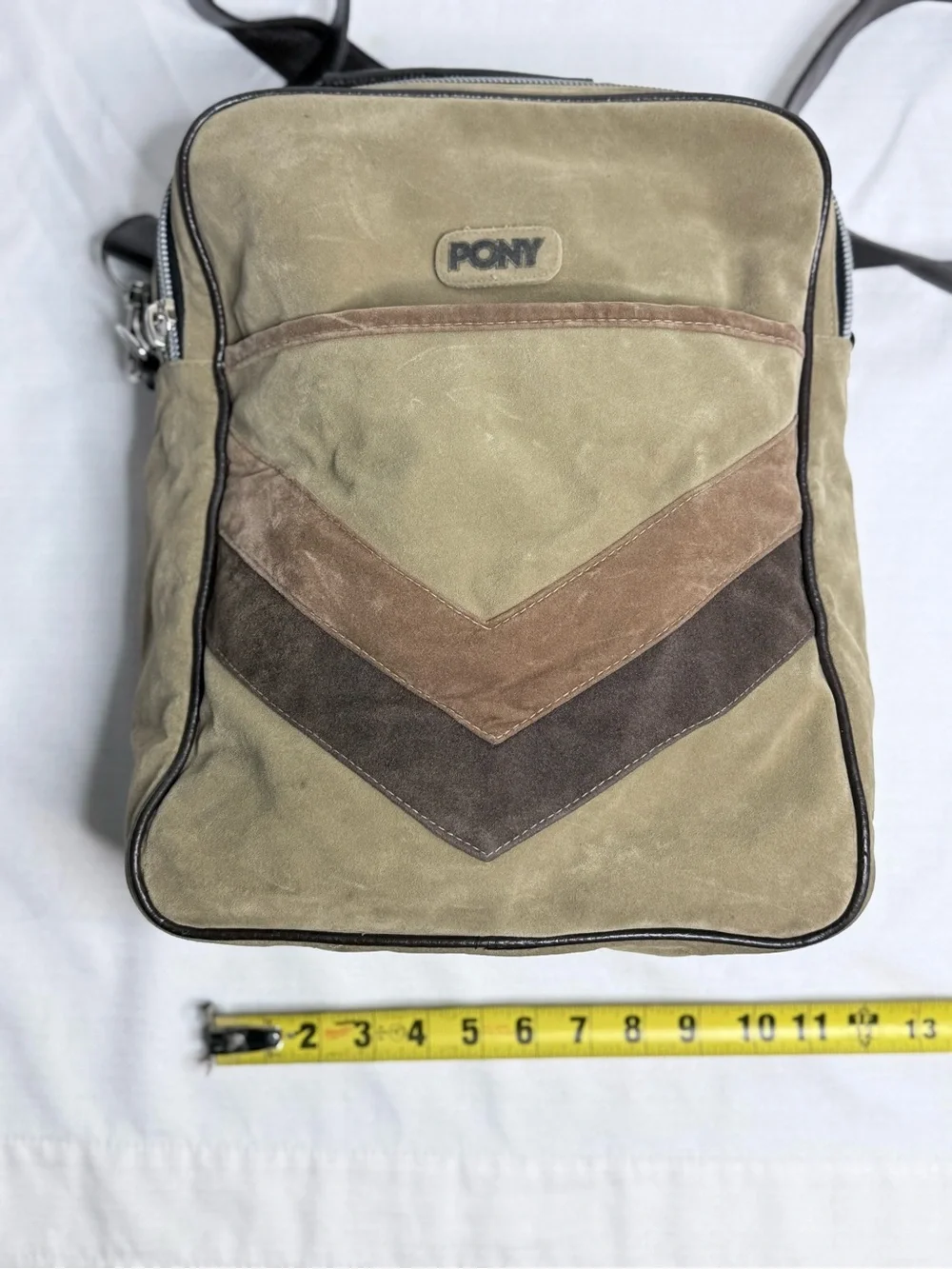 Vintage Y2K PONY Messenger Bag Brown Tan Suede Crossbody Shoulder Bag 2000s